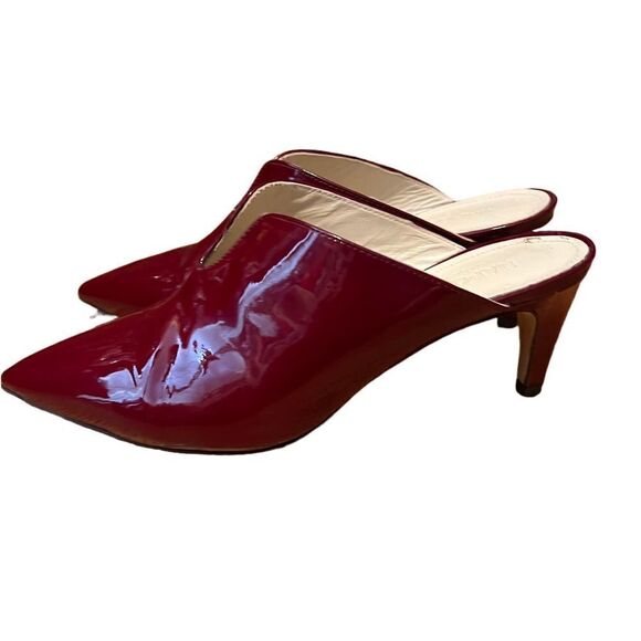 Napoleoni Glossy Patent Leather Heeled Mules Maroon Red Italy Sz. 39 (US 8.5) - Picture 2 of 8